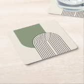 ミッドセンチュリースタイルラインアートと緑のアーチ スクエアペーパーコースター (アングル)