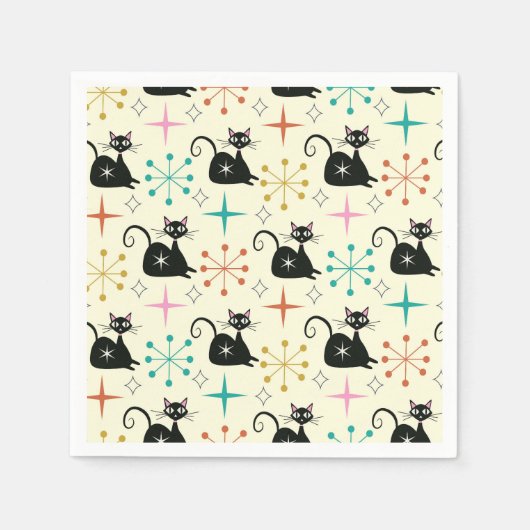 ミッドセンチュリースターバストと黒原猫 スタンダードカクテルナプキン (正面)