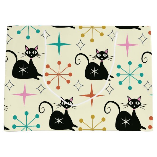 ミッドセンチュリースターバストと黒原猫 ラージペーパーバッグ (正面)