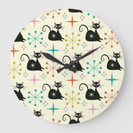 ミッドセンチュリースターバストと黒原猫 ラージ壁時計