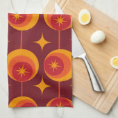 ミッドセンチュリースターバストのパターンレトロ円 キッチンタオル (四つ折り)