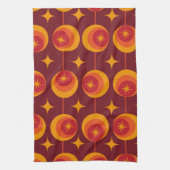 ミッドセンチュリースターバストのパターンレトロ円 キッチンタオル (縦)