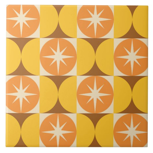 ミッドセンチュリースターバストオンオレンジイエローサークル タイル (正面)