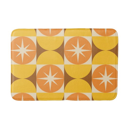 ミッドセンチュリースターバストオンオレンジイエローサークル バスマット (正面)