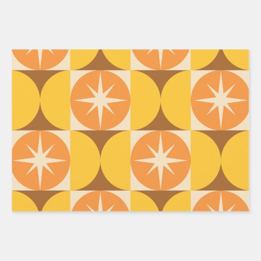 ミッドセンチュリースターバストオンオレンジイエローサークル ラッピングペーパーシート (正面)