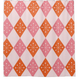 ミッドセンチュリースターバストオンオレンジピンクダイヤモンド シャワーカーテン