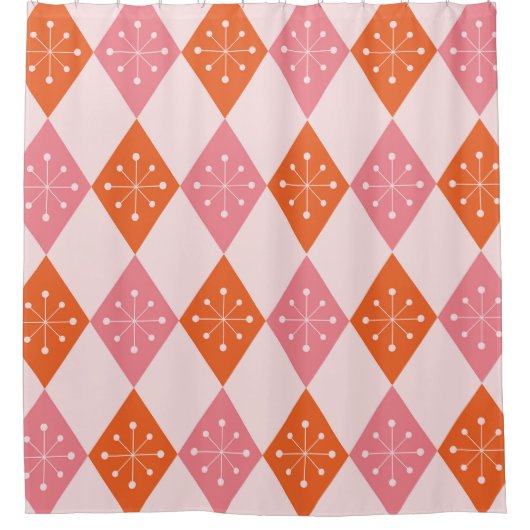 ミッドセンチュリースターバストオンオレンジピンクダイヤモンド シャワーカーテン (正面)