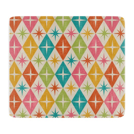 ミッドセンチュリースターバストオンカラフルレトロダイヤモンド カッティングボード (正面)