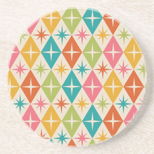 ミッドセンチュリースターバストオンカラフルレトロダイヤモンド コースター (正面)