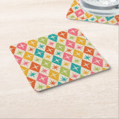 ミッドセンチュリースターバストオンカラフルレトロダイヤモンド スクエアペーパーコースター (アングル)