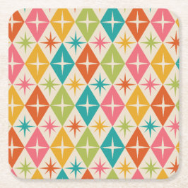 ミッドセンチュリースターバストオンカラフルレトロダイヤモンド スクエアペーパーコースター