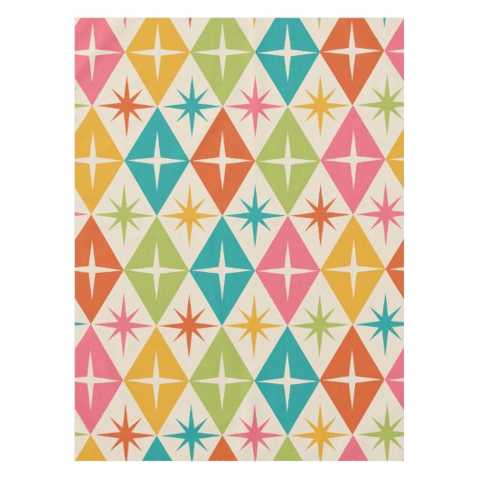 ミッドセンチュリースターバストオンカラフルレトロダイヤモンド テーブルクロス (正面)