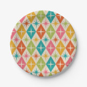 ミッドセンチュリースターバストオンカラフルレトロダイヤモンド ペーパープレート (正面)