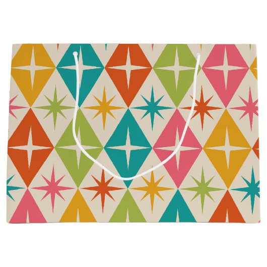 ミッドセンチュリースターバストオンカラフルレトロダイヤモンド ラージペーパーバッグ (正面)