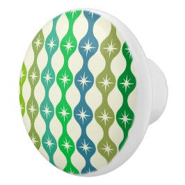 ミッドセンチュリースターバストオングリーンブルーオージーパターン セラミックノブ