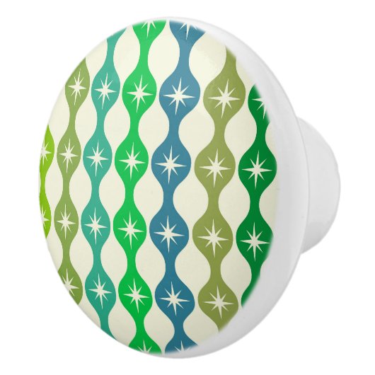 ミッドセンチュリースターバストオングリーンブルーオージーパターン セラミックノブ (右)