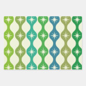 ミッドセンチュリースターバストオングリーンブルーオージーパターン ラッピングペーパーシート (正面2)