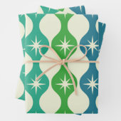 ミッドセンチュリースターバストオングリーンブルーオージーパターン ラッピングペーパーシート (インサイチュ)