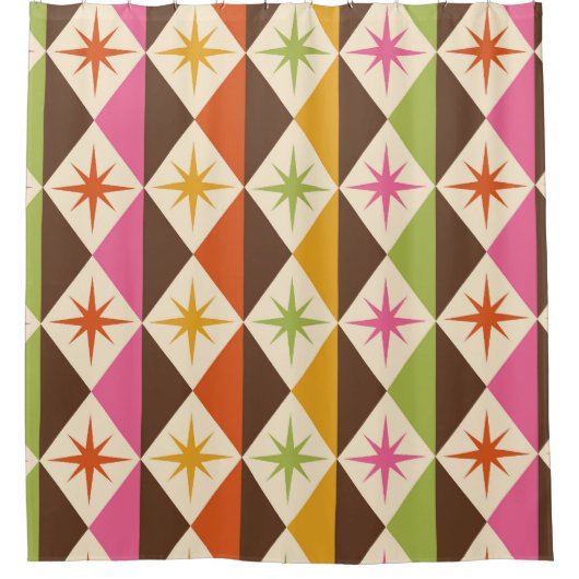 ミッドセンチュリースターバストオンハーレクインダイヤモンド シャワーカーテン (正面)