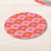 ミッドセンチュリースターバストオンピンクとオレンジホタテ ラウンドペーパーコースター (アングル)