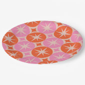 ミッドセンチュリースターバストオンピンクオレンジクリクル ペーパープレート (アングル)