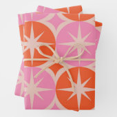 ミッドセンチュリースターバストオンピンクオレンジクリクル ラッピングペーパーシート (インサイチュ)