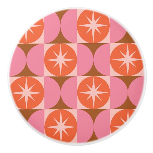 ミッドセンチュリースターバストオンピンクオレンジサークル セラミックノブ (正面)