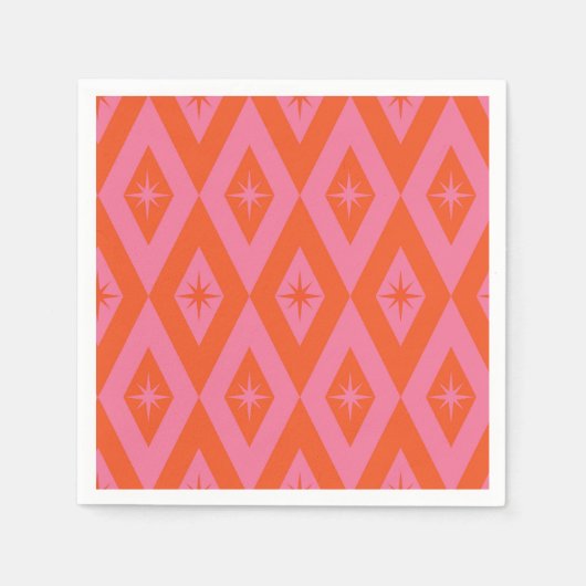 ミッドセンチュリースターバストオンピンクオレンジダイヤモンド スタンダードカクテルナプキン (正面)