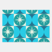 ミッドセンチュリースターバストオンブルーティール(緑がかった色)サークル ラッピングペーパーシート (正面2)