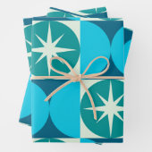 ミッドセンチュリースターバストオンブルーティール(緑がかった色)サークル ラッピングペーパーシート (インサイチュ)