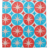 ミッドセンチュリースターバストオン青と赤の円 シャワーカーテン (正面)