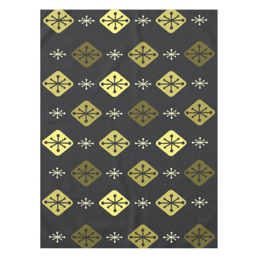 ミッドセンチュリースターバストダイヤモンドブラックイエロー テーブルクロス (正面)