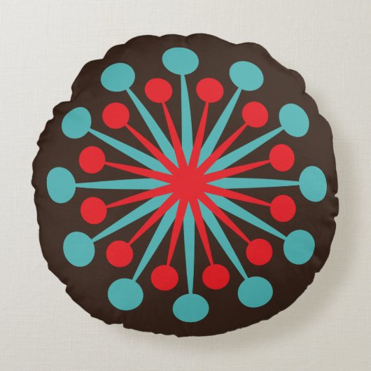 ミッドセンチュリースターバストレッド&ターコイズ ラウンドクッション (正面)