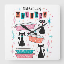 ミッドセンチュリースターバストレトロピレックスブラックキャッツクロック スクエア壁時計