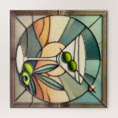 ミッドセンチュリーステンドグラス2オリーブマルティーニ ジグソーパズル (横)