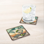ミッドセンチュリーステンドグラス2オリーブマルティーニ スクエアペーパーコースター (インサイチュ)