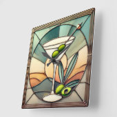 ミッドセンチュリーステンドグラス2オリーブマルティーニ スクエア壁時計 (傾斜)