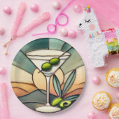ミッドセンチュリーステンドグラス2オリーブマルティーニ ペーパープレート (パーティー)