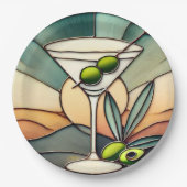 ミッドセンチュリーステンドグラス2オリーブマルティーニ ペーパープレート (正面)
