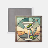 ミッドセンチュリーステンドグラス2オリーブマルティーニ マグネット (正面/裏面)