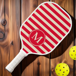 ミッドセンチュリーストライプのさくらんぼピンクモノグラム ピックルボールラケット