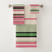 ミッドセンチュリーストライプのピンクとグリーンのモダン バスタオルセット (インサイチュ)