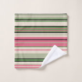 ミッドセンチュリーストライプのピンクとグリーンのモダン バスタオルセット (ウォッシュタオル)