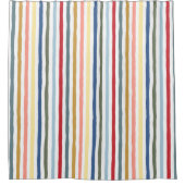 ミッドセンチュリーストライプカラーの手描きモダン シャワーカーテン (正面)