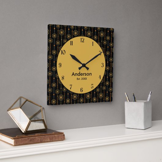 ミッドセンチュリーストライプスターバストカスタムカラーSVG スクエア壁時計 (オフィス)