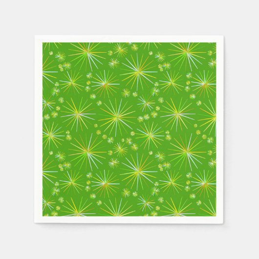ミッドセンチュリースプートニクパターン、オリーブグリーン スタンダードカクテルナプキン (正面)