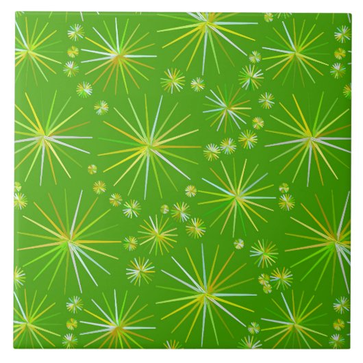 ミッドセンチュリースプートニクパターン、オリーブグリーン タイル (正面)