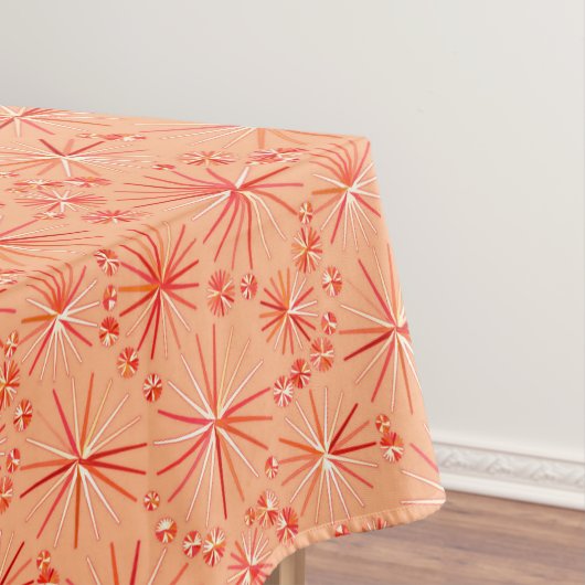 ミッドセンチュリースプートニクパターン、サンゴシェード テーブルクロス (インサイチュ)