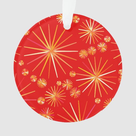 ミッドセンチュリースプートニクパターン、深いレッド オーナメント (正面)