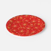 ミッドセンチュリースプートニクパターン、深いレッド ペーパープレート (アングル)